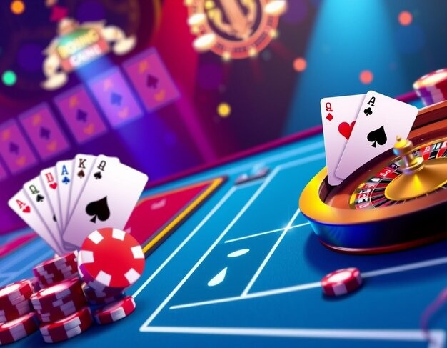 Player hand display showing three cards and fold/raise decision buttons